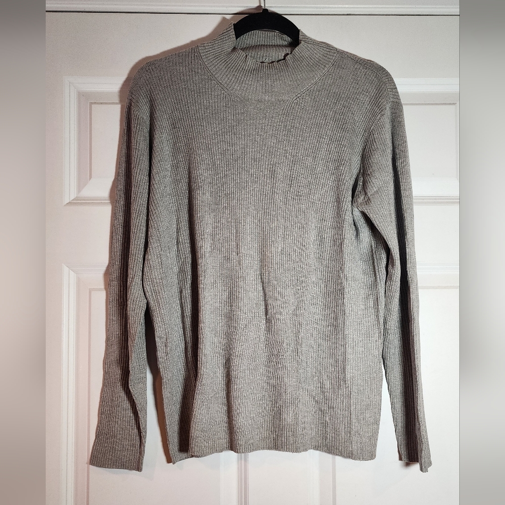 David Brooks Gray Ribbed Knit Turtleneck Sweater XL